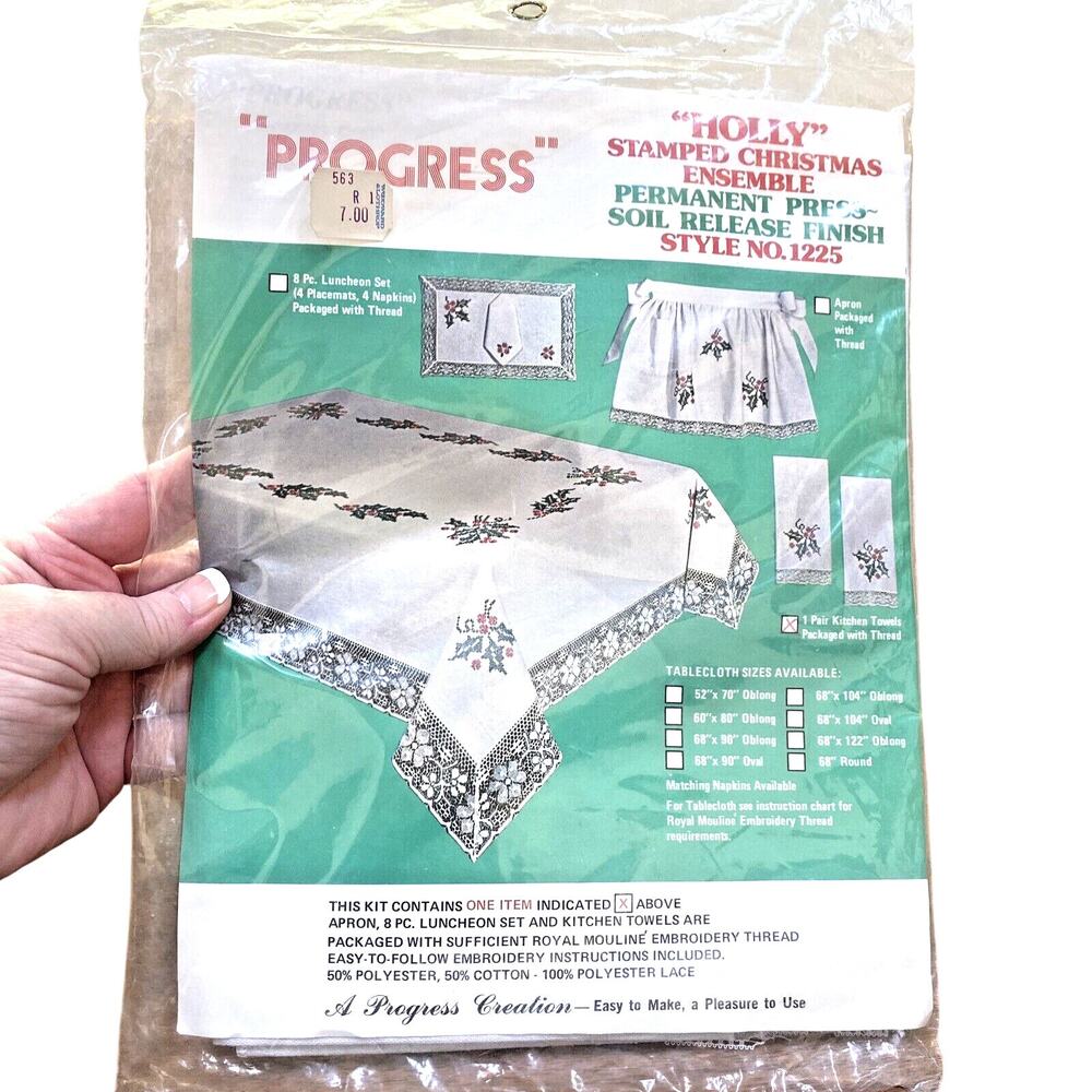 Progress Stamped Cross Stitch Holly Christmas kitchen towels (2) #1225 sealed